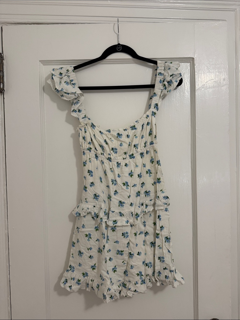 WeWoreWhat Cream Mini Dress with Blue and Green Floral Print